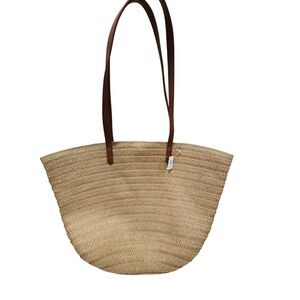 GAP NWT Straw Tote Bag Natural Woven Beach Coastal Market Shopper Vacation Boho
